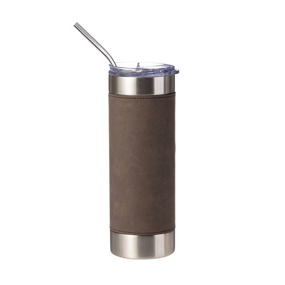 PU Leather Sleeve Stainless Steel Skinny Tumbler 20 oz