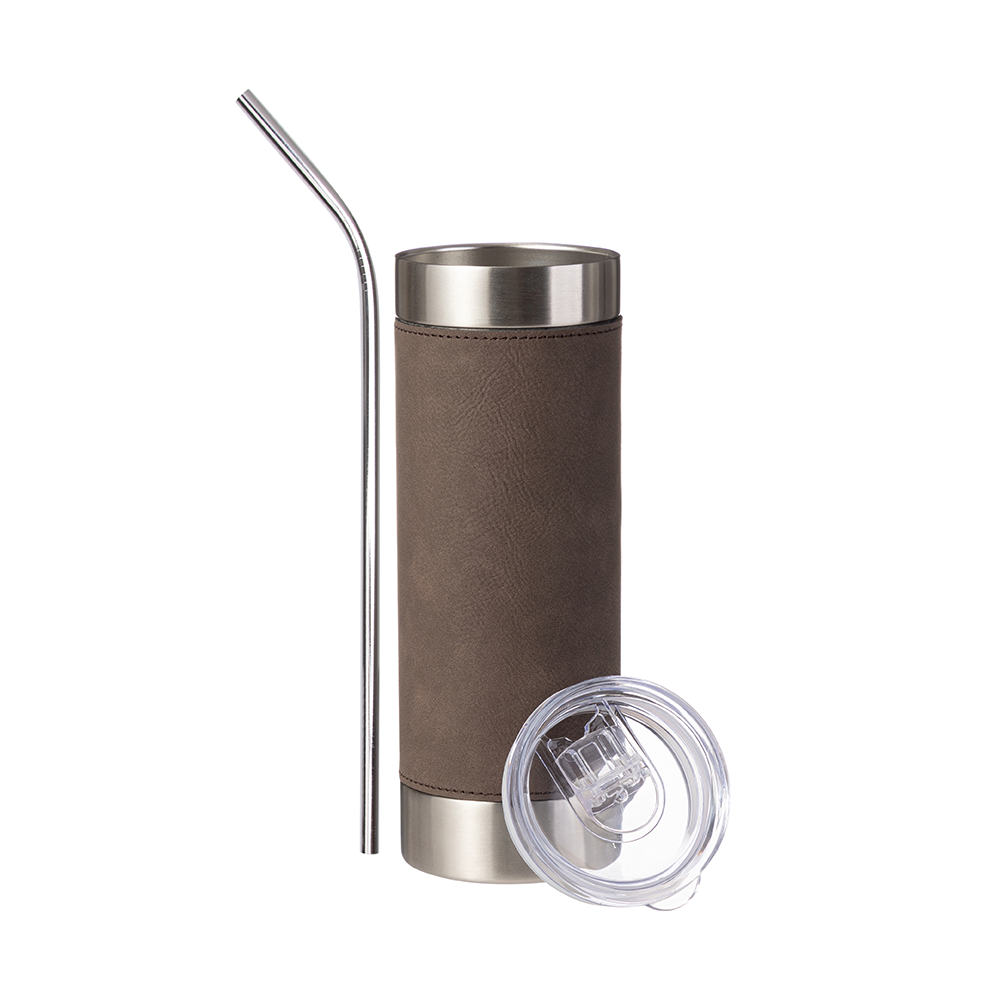 PU Leather Sleeve Stainless Steel Skinny Tumbler 20 oz