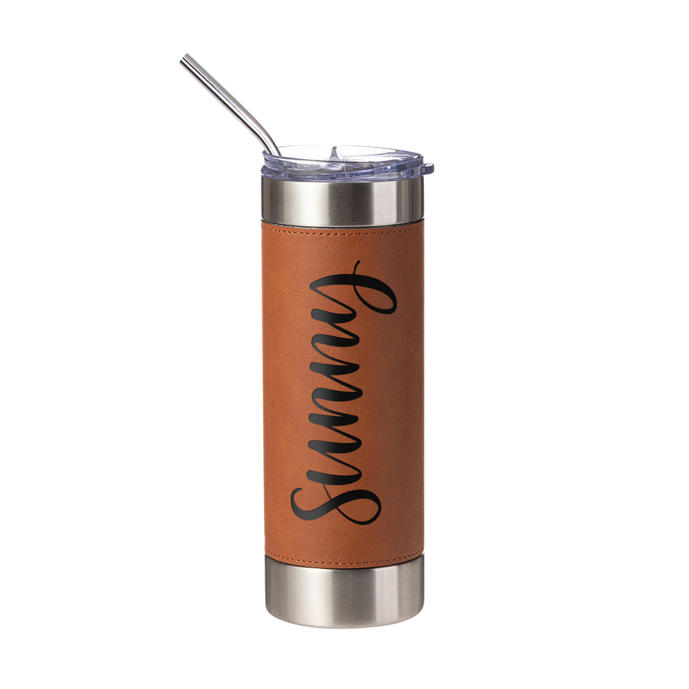 PU Leather Sleeve Stainless Steel Skinny Tumbler 20 oz