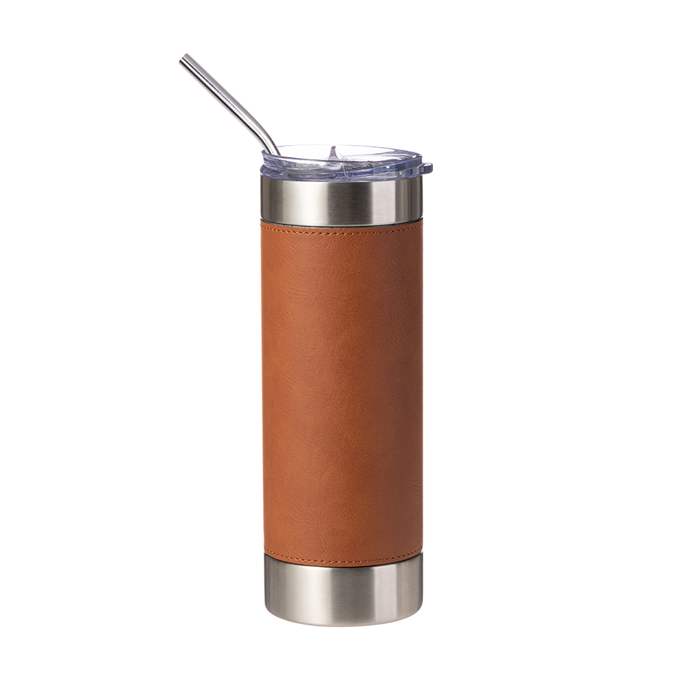 PU Leather Sleeve Stainless Steel Skinny Tumbler 20 oz