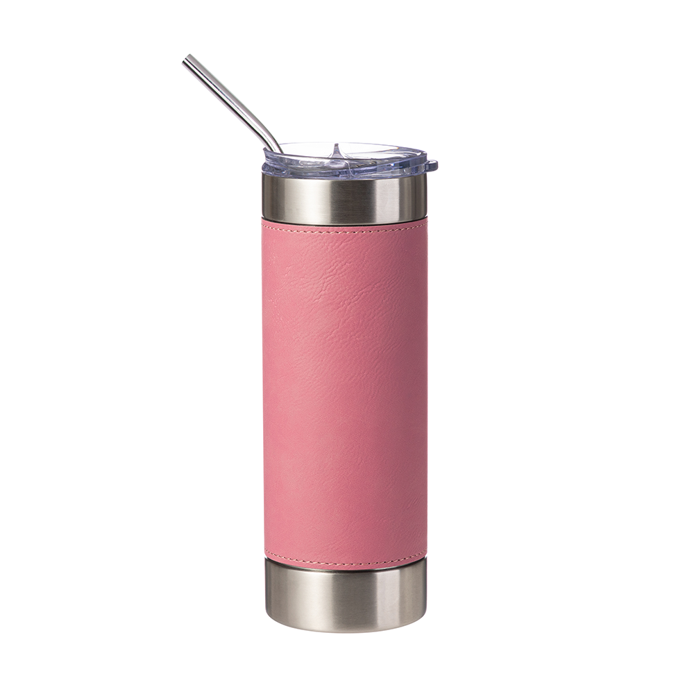 PU Leather Sleeve Stainless Steel Skinny Tumbler 20 oz