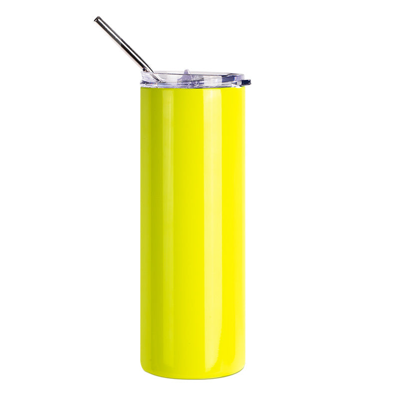 Stainless Steel Neon Travel Tumbler with Metal Straw & Dust-Proof Slide Lid 20 oz - Parkerbuilt HQ
