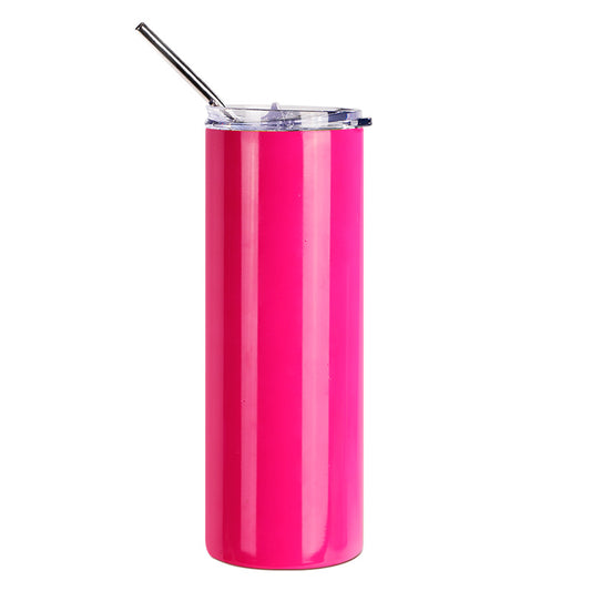 Stainless Steel Neon Travel Tumbler with Metal Straw & Dust-Proof Slide Lid 20 oz - Parkerbuilt HQ