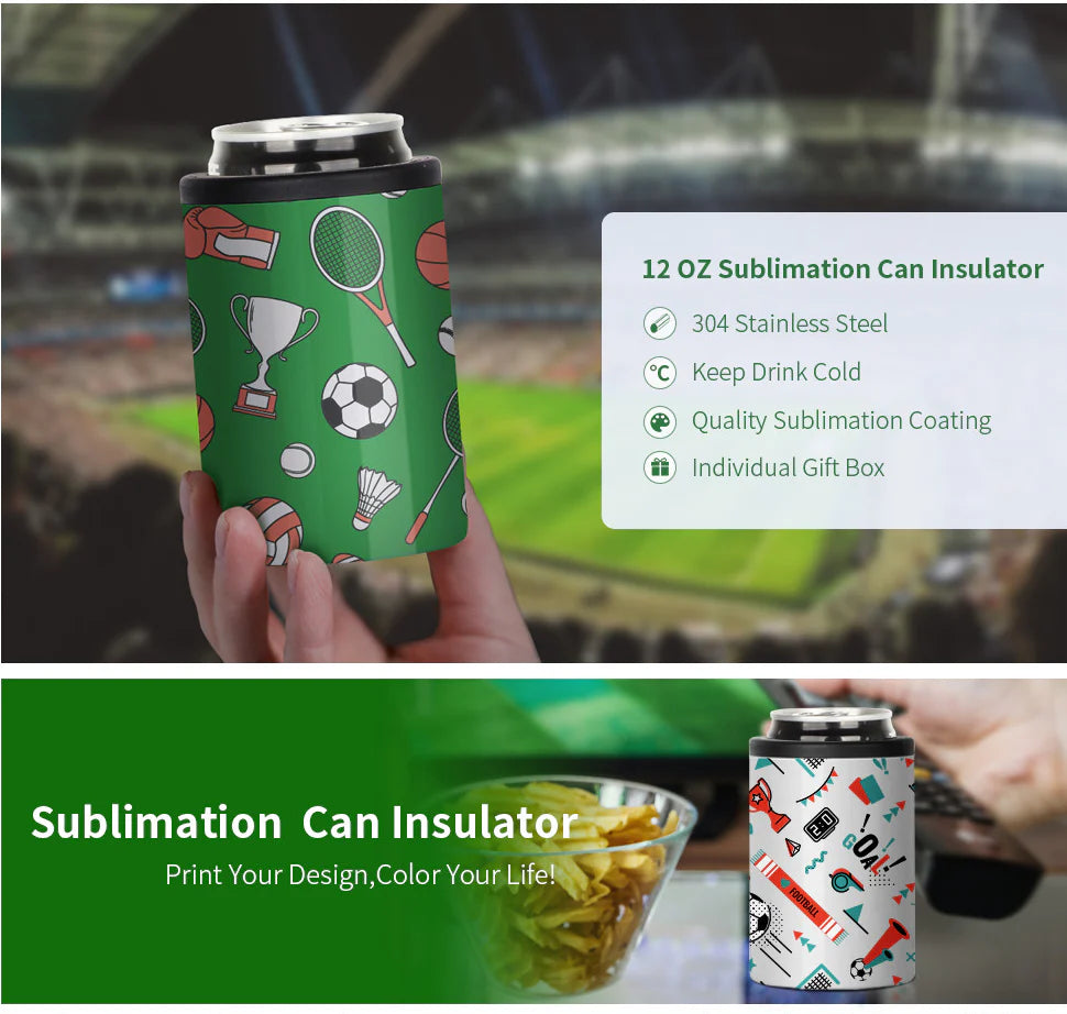 Sublimation Cold Drink Short Can Cooler Insulated White 12 OZ