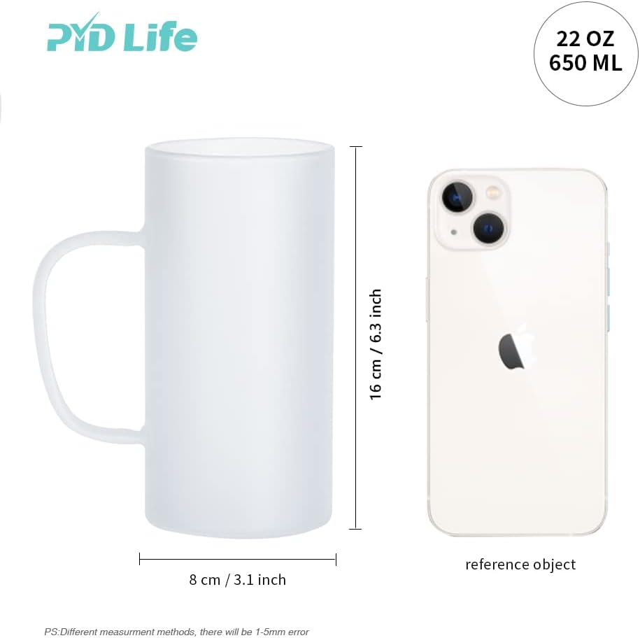 Sublimation Frosted Glass Beer Mugs with Handle - 22 oz - Parkerbuilt HQ