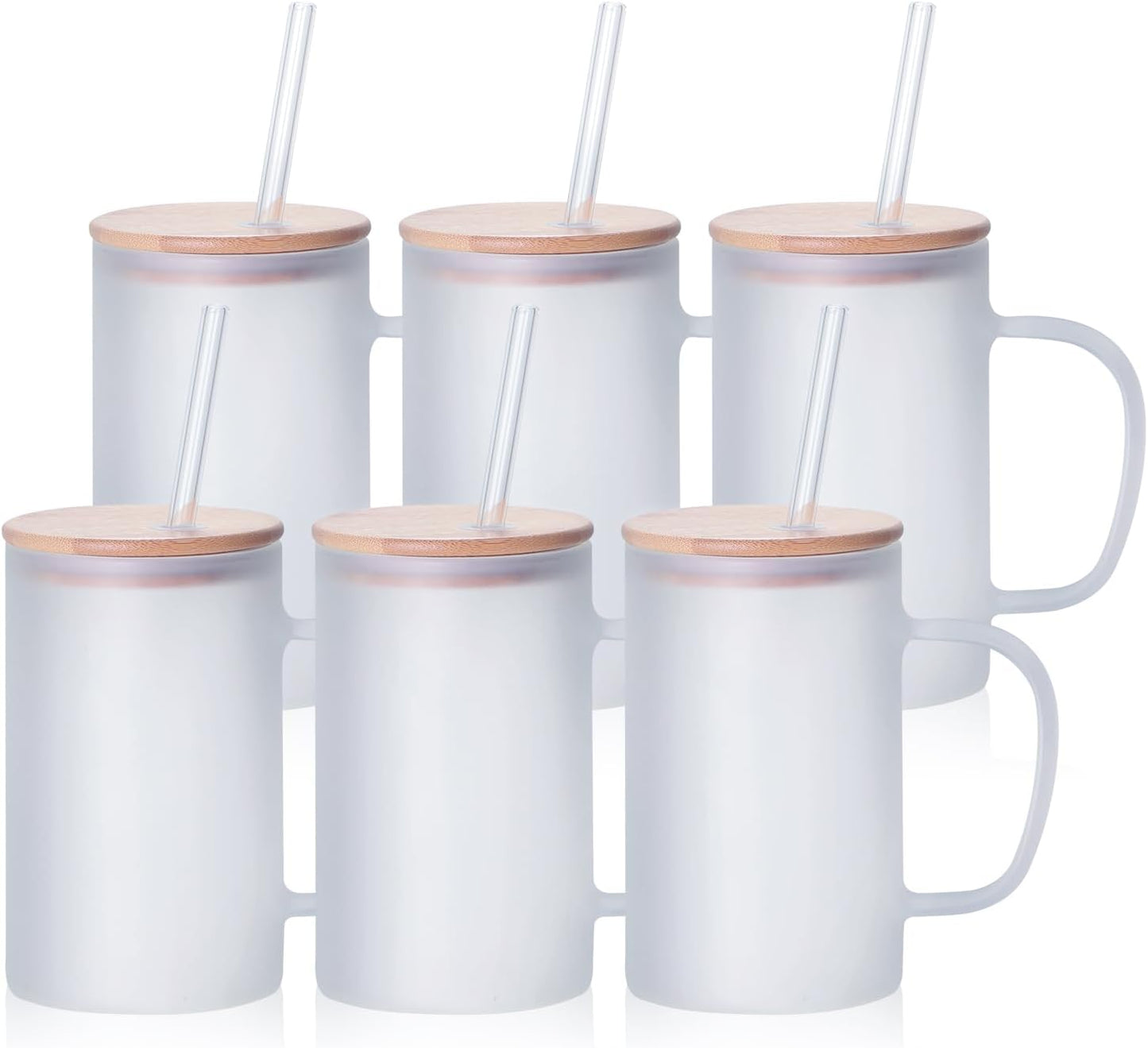 Sublimation Glass Beer Mug Frosted with Bamboo Lid and Glass Straw - 18 oz - Parkerbuilt HQ