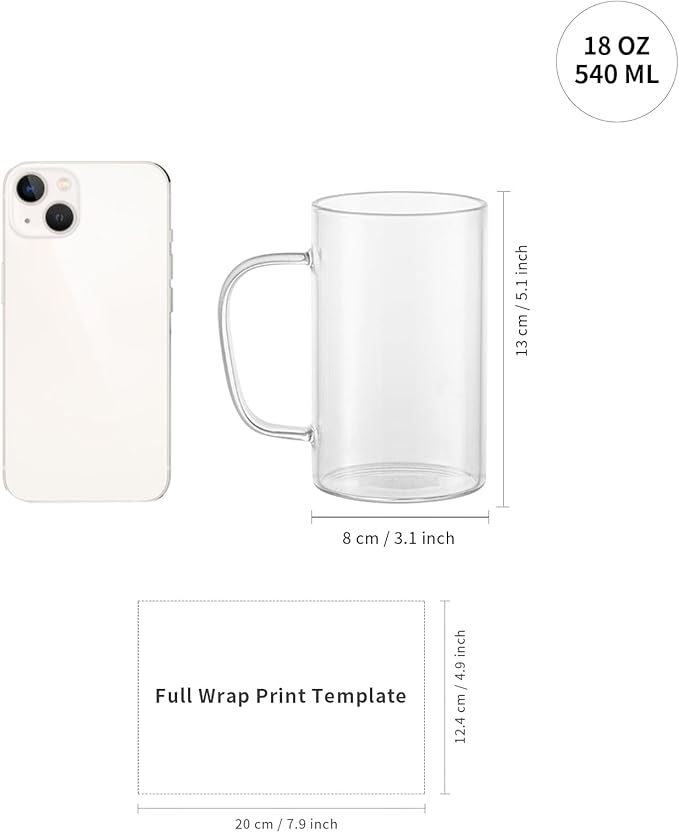 Sublimation Glass Clear or Frosted Beer Mugs with Handle - 18 oz - Parkerbuilt HQ