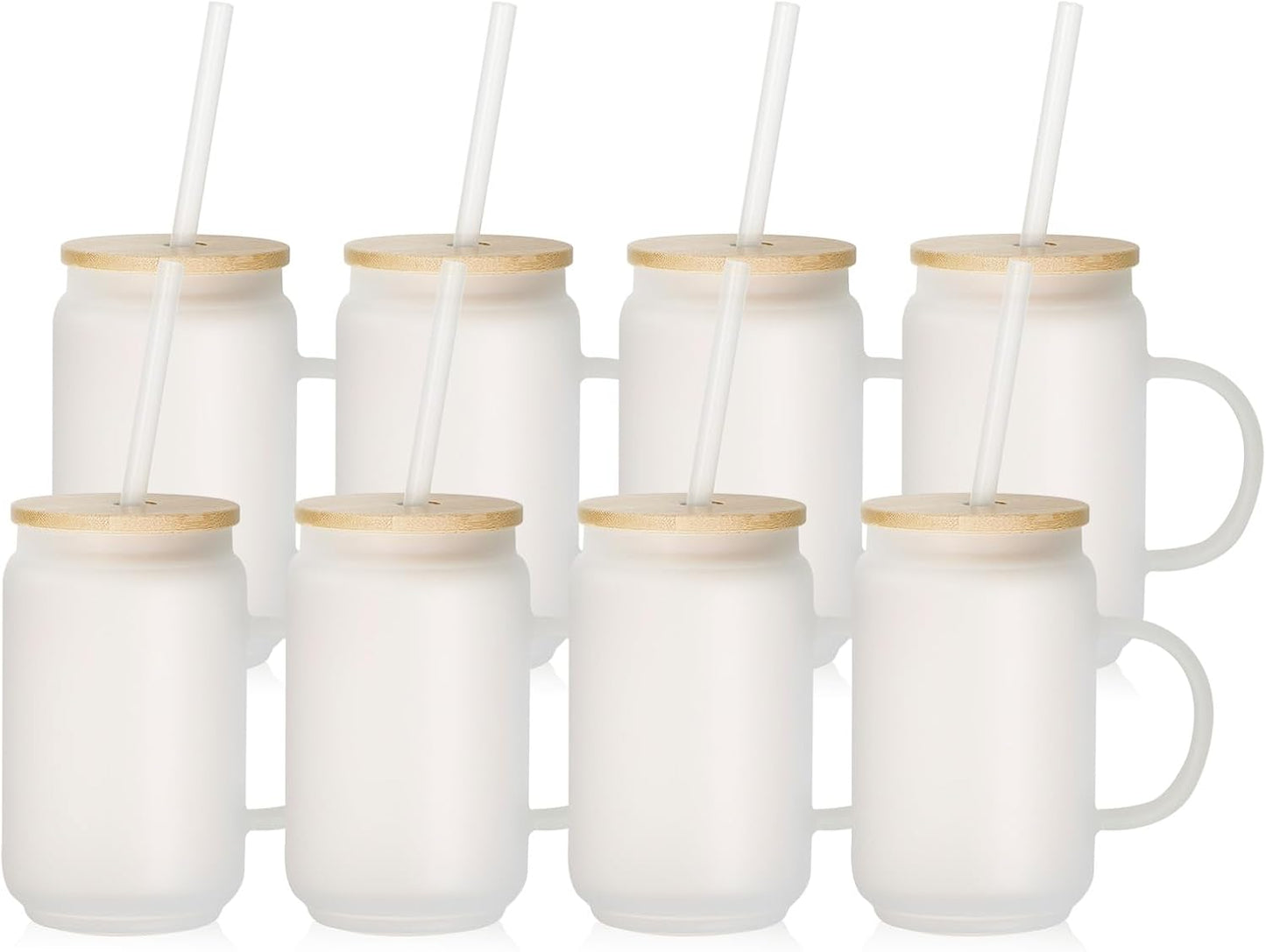 Sublimation Glass Mugs with Handle Bamboo Lid and Plastic Straw - 13 oz - Parkerbuilt HQ