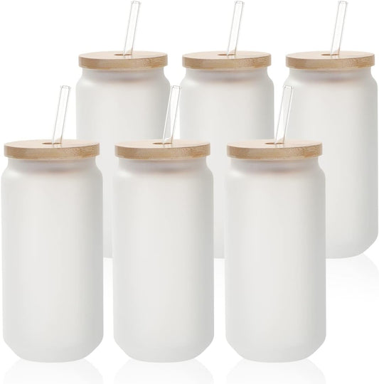 Sublimation Glass with Bamboo Lid and Wide Mouth - 18 oz - Parkerbuilt HQ