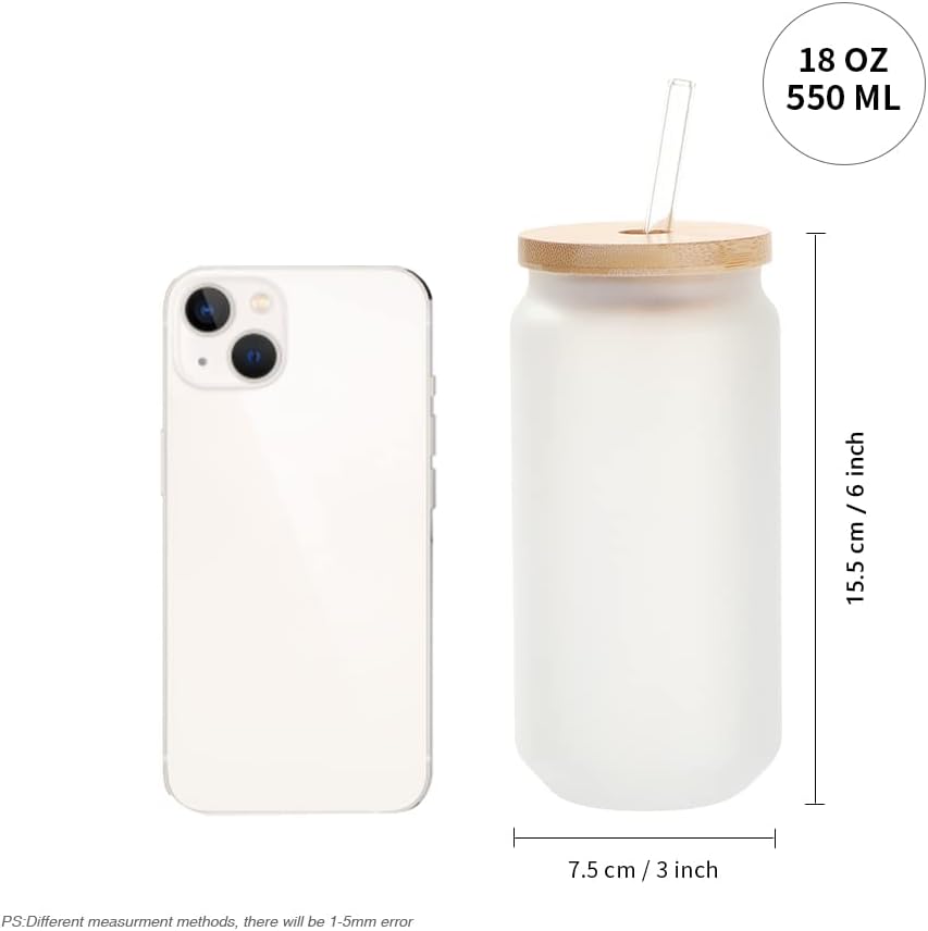 Sublimation Glass with Bamboo Lid and Wide Mouth - 18 oz