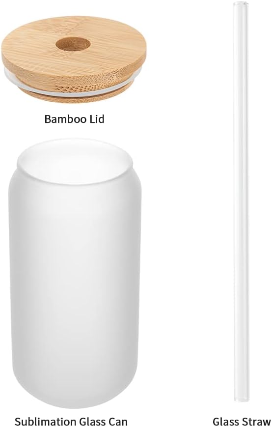 Sublimation Glass with Bamboo Lid and Wide Mouth - 18 oz
