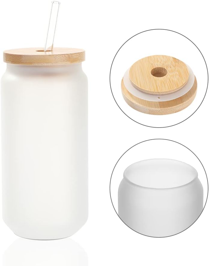 Sublimation Glass with Bamboo Lid and Wide Mouth - 18 oz - Parkerbuilt HQ