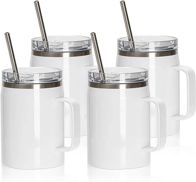 Sublimation Mugs Tumblers Blanks with Handle Lid and Straw - 30 oz - Parkerbuilt HQ