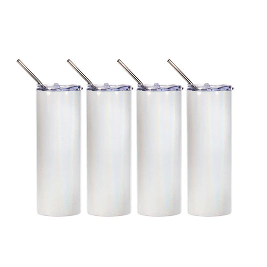 Sublimation Skinny Straight Tumbler Rainbow Glitter White With Metal Straw And Slide Lid 20 OZ - Parkerbuilt HQ