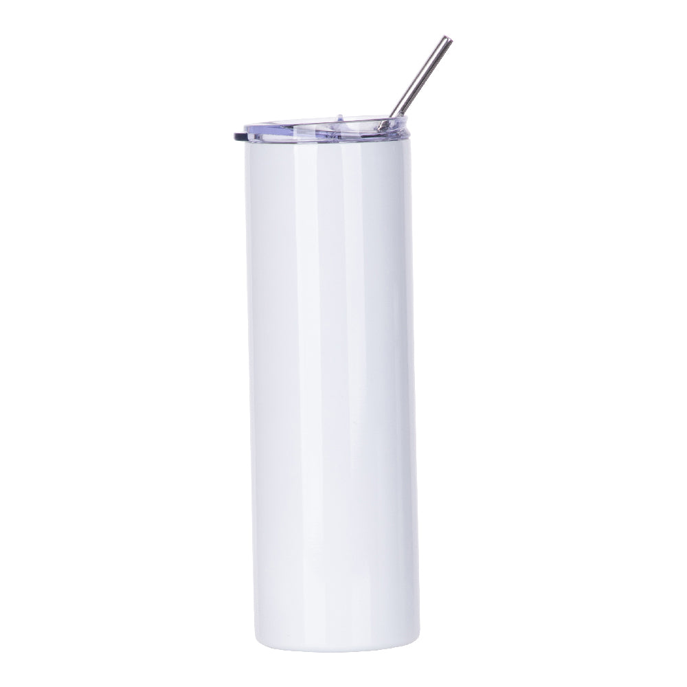 Sublimation Skinny Straight Tumbler White With Metal Straw And Slide Lid 30 OZ