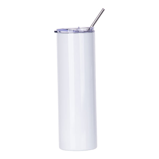 Sublimation Skinny Straight Tumbler White With Metal Straw And Slide Lid 30 OZ - Parkerbuilt HQ