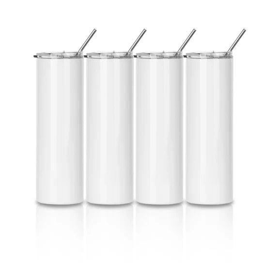 Sublimation Skinny Straight Tumbler White With Metal Straw And Slide Lid 30 OZ