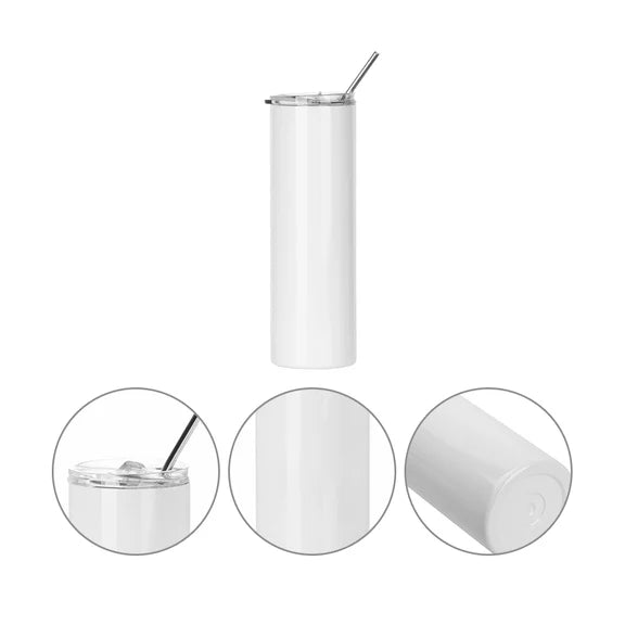 Sublimation Skinny Straight Tumbler White With Metal Straw And Slide Lid 30 OZ