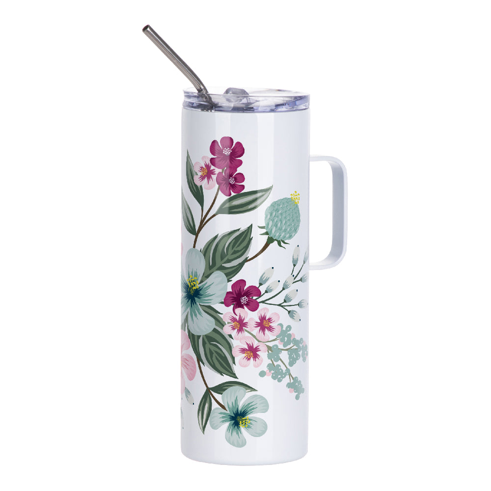 Sublimation Skinny Straight Tumbler White with Handle Metal Straw and Slide Lid 20 OZ - Parkerbuilt HQ