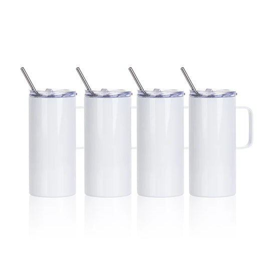 Sublimation Skinny White Tumbler with Handle Metal Straw And Slide Lid 16 OZ - Parkerbuilt HQ