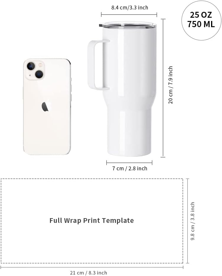 Sublimation Travel Coffee Mug with Leakproof Lid and Handle - 25 oz