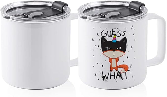 Sublimation White Mugs Stainless Steel Double Walled with Lid and Handle - 14 oz - Parkerbuilt HQ