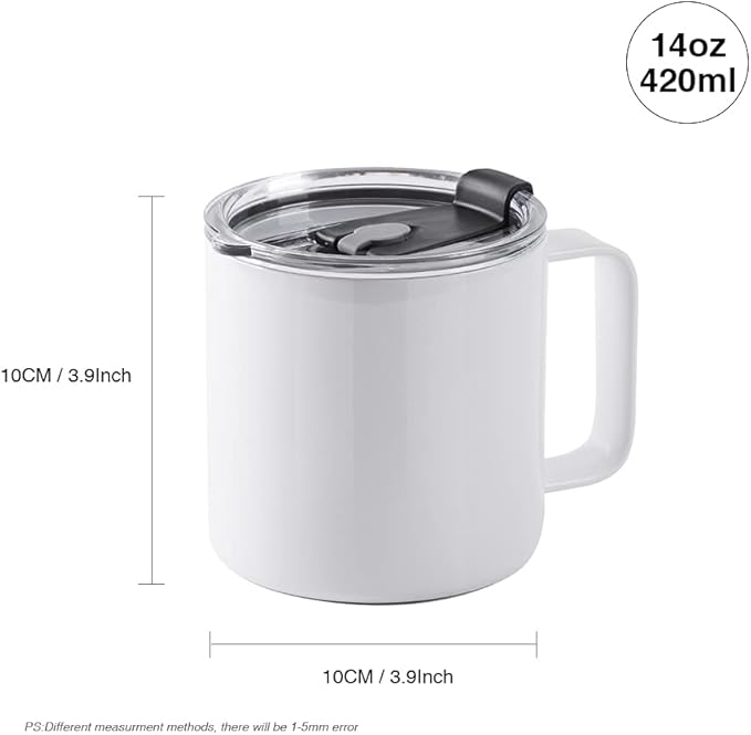 Sublimation White Mugs Stainless Steel Double Walled with Lid and Handle - 14 oz - Parkerbuilt HQ