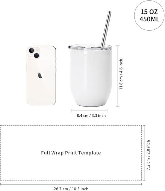 Sublimation Wine/Kids Tumblers Glossy White with Leakproof Lid and Straw - 15 oz - Parkerbuilt HQ