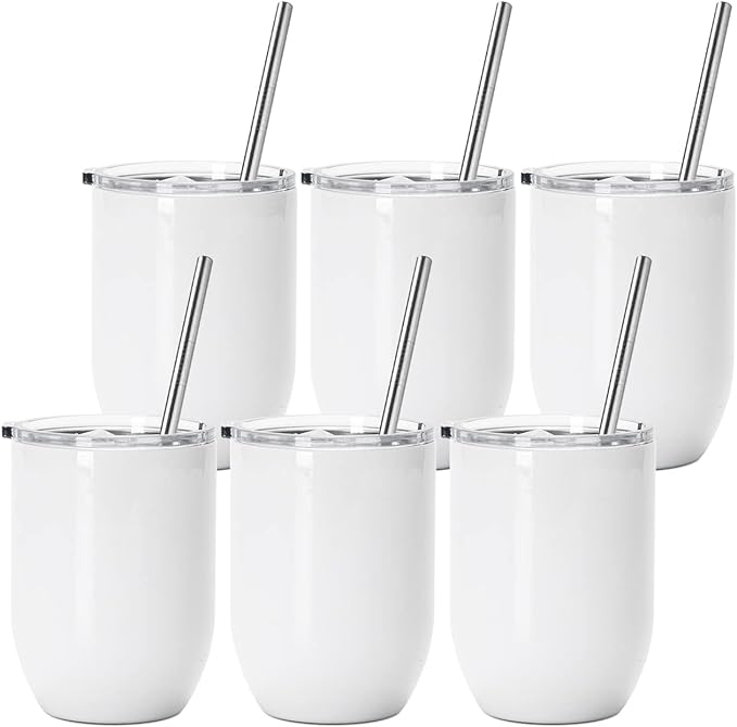 Sublimation Wine/Kids Tumblers Glossy White with Leakproof Lid and Straw - 15 oz - Parkerbuilt HQ