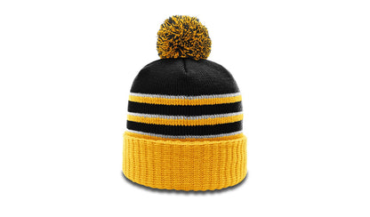 STRIPED BEANIE W/ CUFF & POM