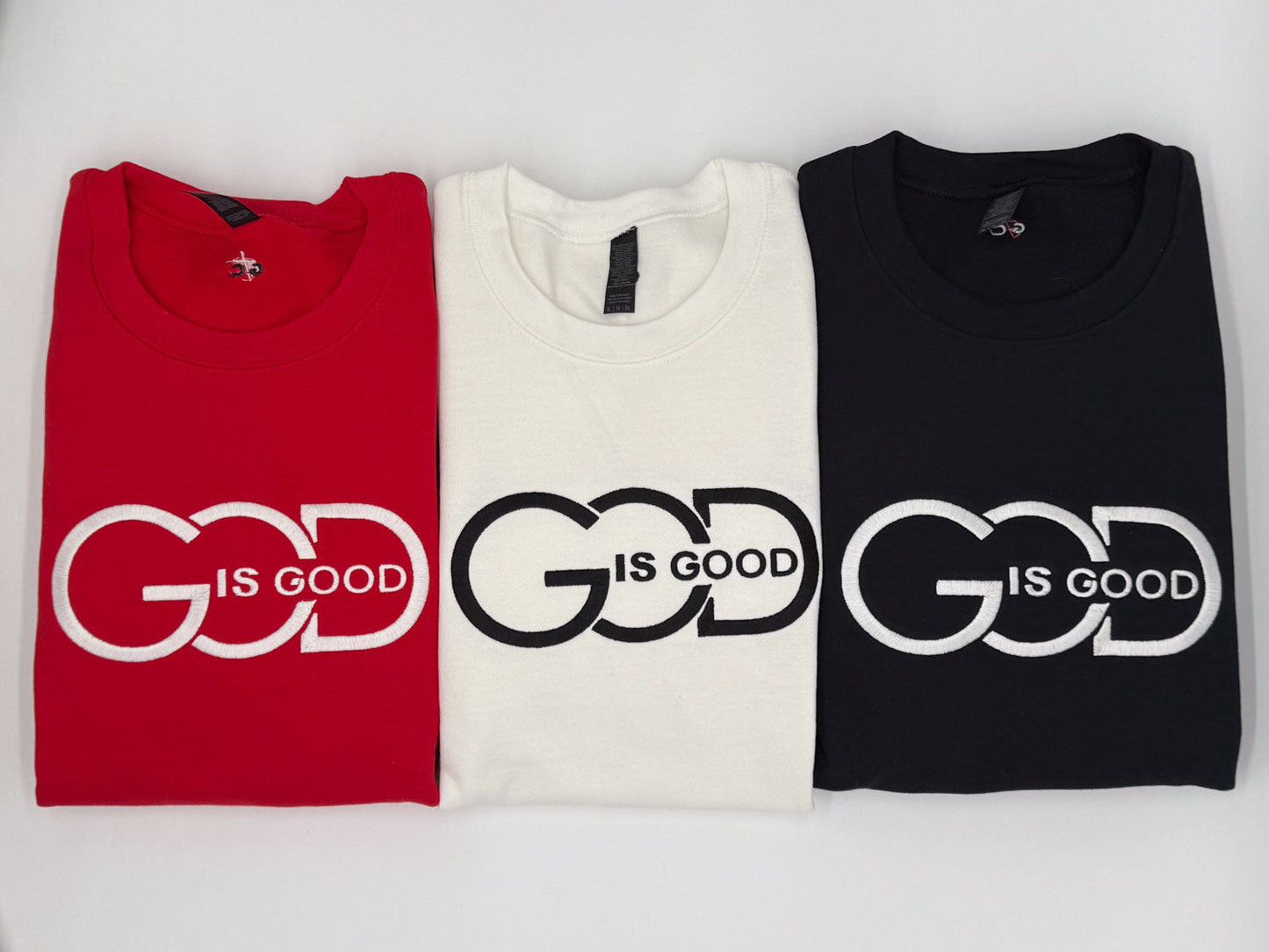 "God Is Good" Embroidered Sweatshirt - GOdCREATEd