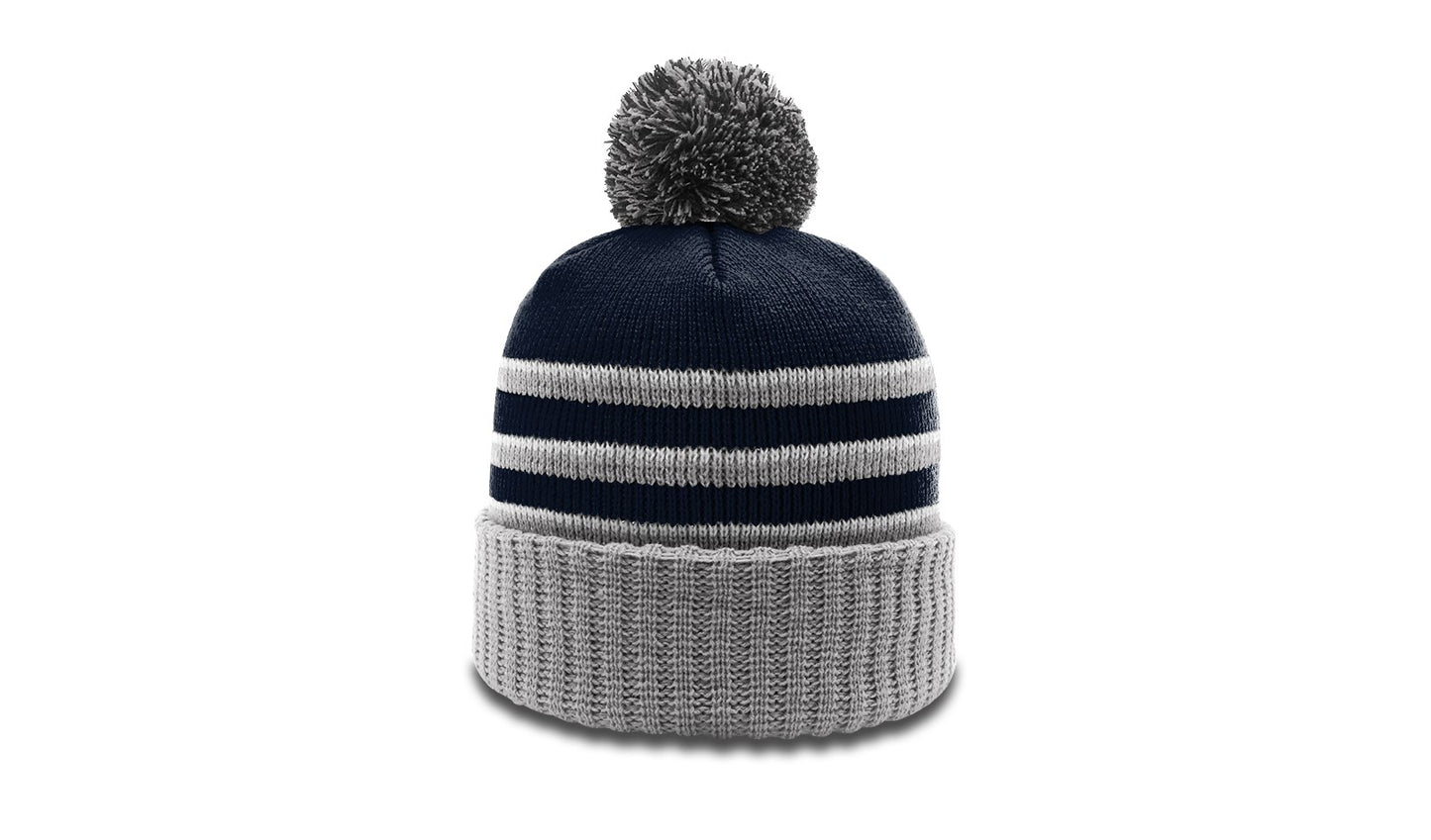 STRIPED BEANIE W/ CUFF & POM