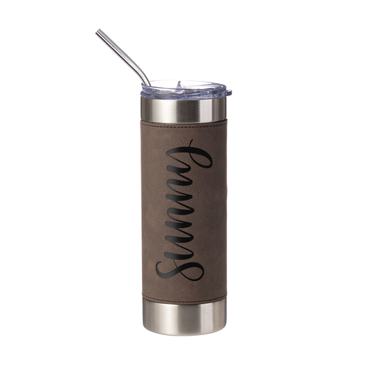 PU Leather Sleeve Stainless Steel Skinny Tumbler 20 oz