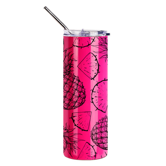 Stainless Steel Neon Travel Tumbler with Metal Straw & Dust-Proof Slide Lid 20 oz