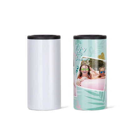 Sublimation Cold Drink Skinny Beer Can Cooler Stainless Steel Insulator White 12 OZ