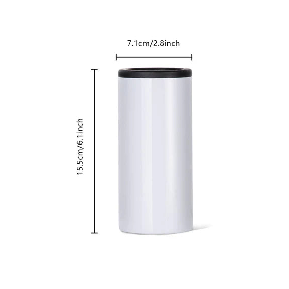 Sublimation Cold Drink Skinny Beer Can Cooler Stainless Steel Insulator White 12 OZ