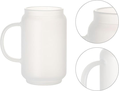 Sublimation Frosted Glass Blanks with Handle Bamboo Lid and Plastic Straw Mugs - 13 oz