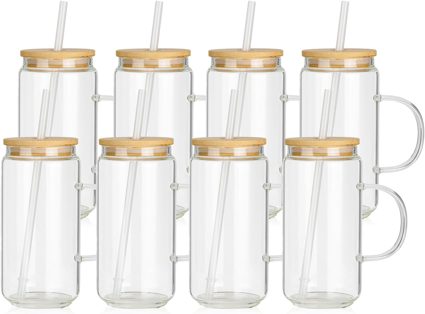 Sublimation Glass Mugs with Handle Bamboo Lid and Plastic Straw - 18 oz