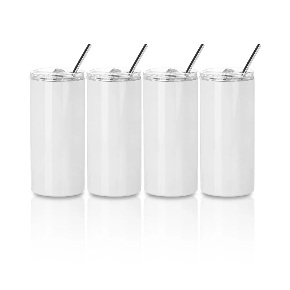 Sublimation Skinny Straight Tumbler White With Metal Straw And Slide Lid 16 OZ