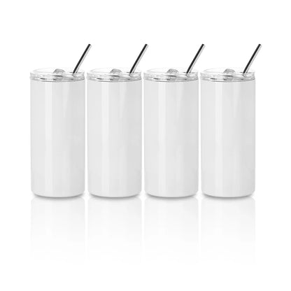 Sublimation Skinny Straight Tumbler White With Metal Straw And Slide Lid 16 OZ