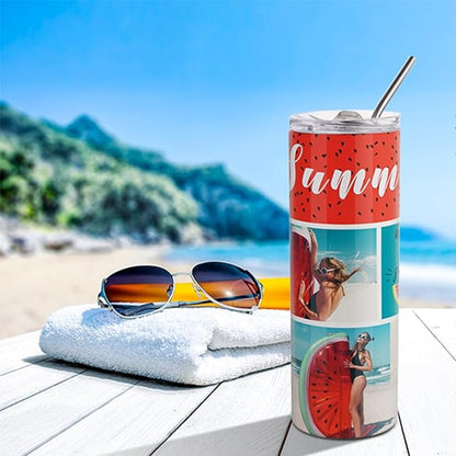 Sublimation Skinny Straight Tumbler White With Metal Straw And Slide Lid 20 OZ