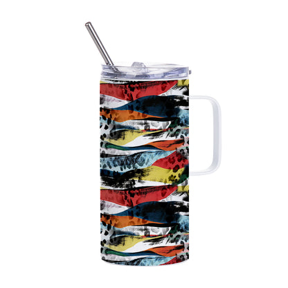 Sublimation Skinny White Tumbler with Handle Metal Straw And Slide Lid 16 OZ