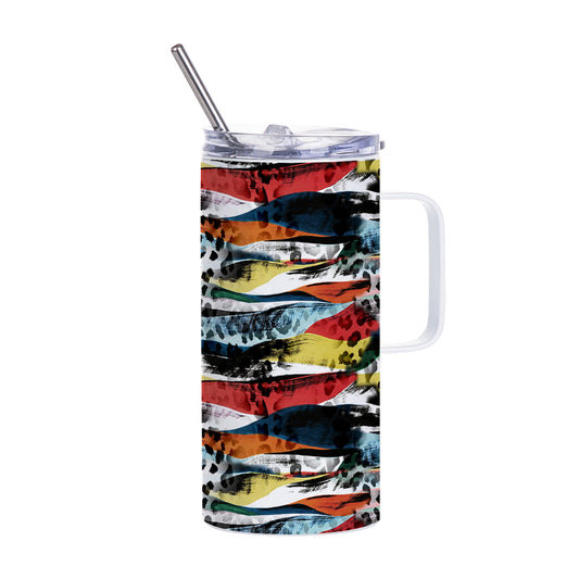 Sublimation Skinny White Tumbler with Handle Metal Straw And Slide Lid 16 OZ