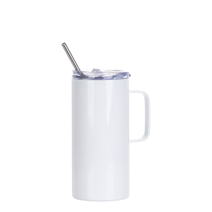 Sublimation Skinny White Tumbler with Handle Metal Straw And Slide Lid 16 OZ