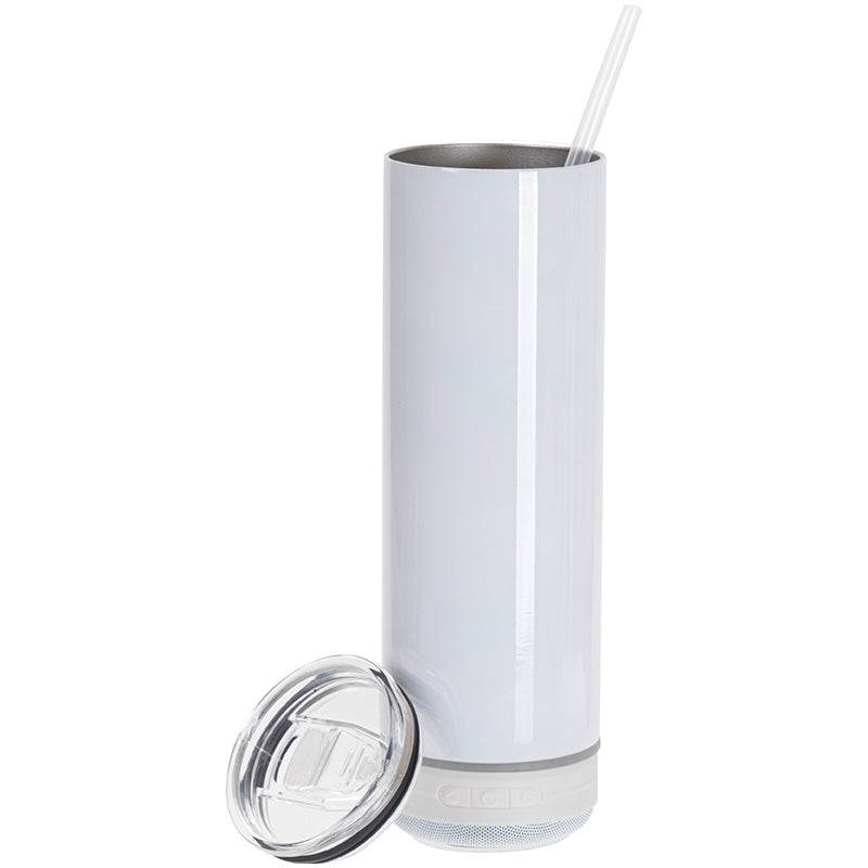 Sublimation Stainless Steel Skinny Tumbler with White Bluetooth Speaker 20 oz