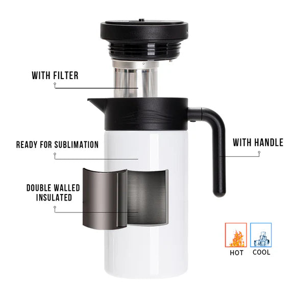 Sublimation Thermal Insulated Coffee Carafe Pot with Filter White 50 OZ