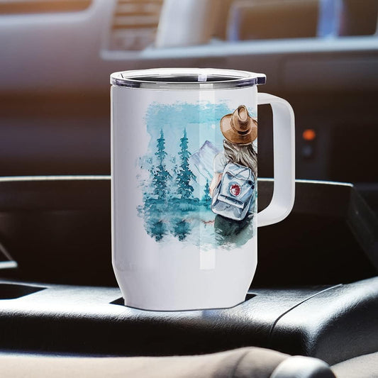 Sublimation Travel Coffee Mug with Leakproof Lid and Handle - 25 oz