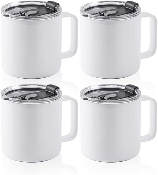 Sublimation White Mugs Stainless Steel Double Walled with Lid and Handle - 14 oz